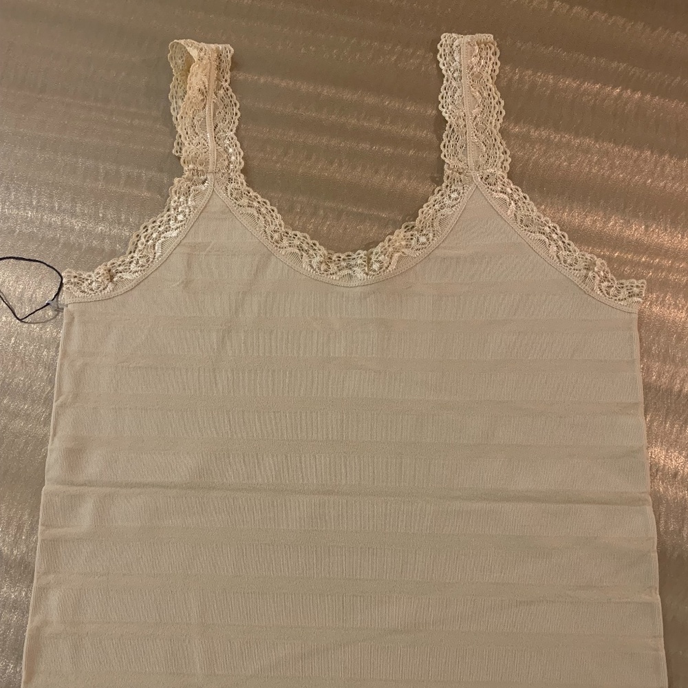 Tan Lace Trimmed T/Shirt